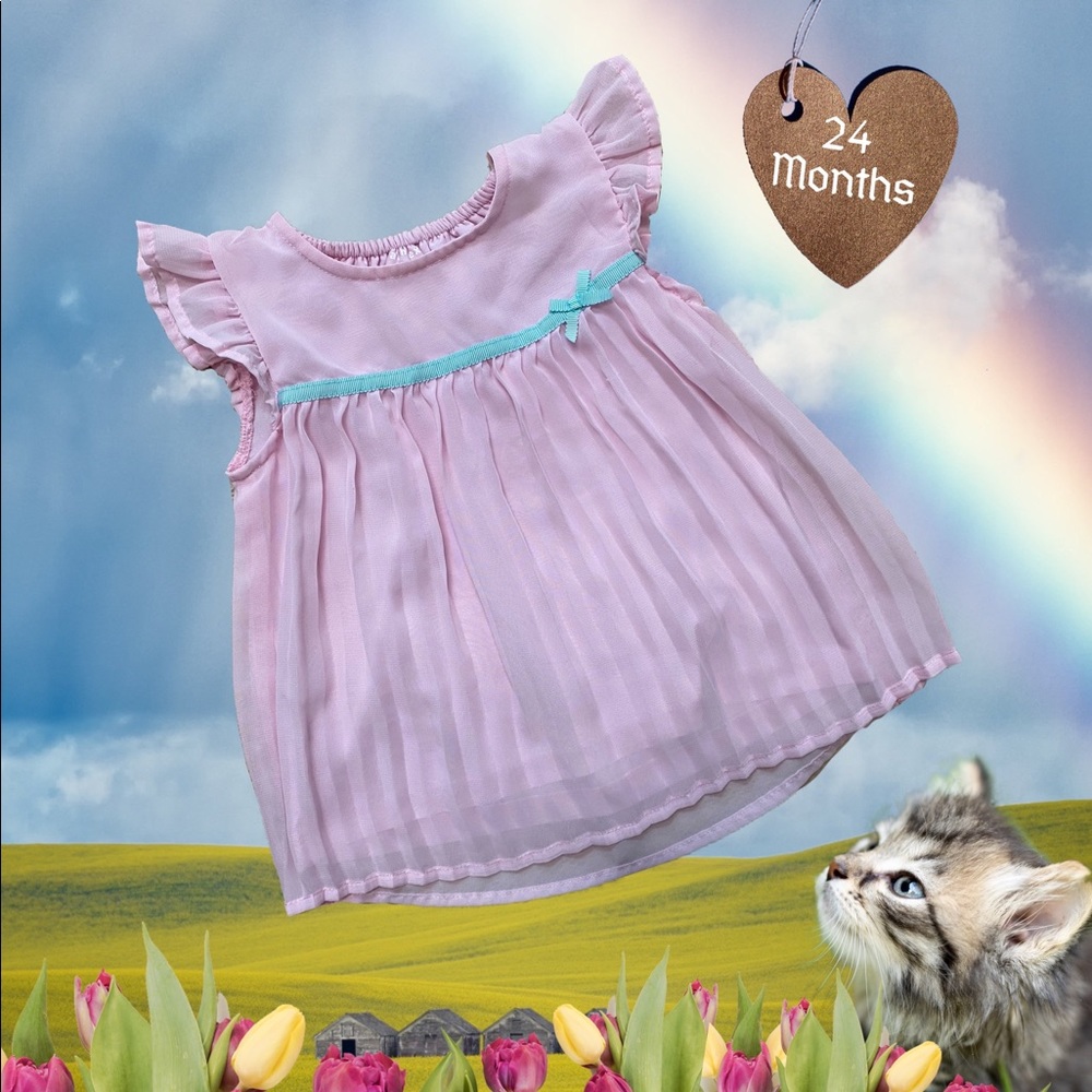 24 Months - Cute Baby Pink Healthtex Pleated Dress - 100% Polyester